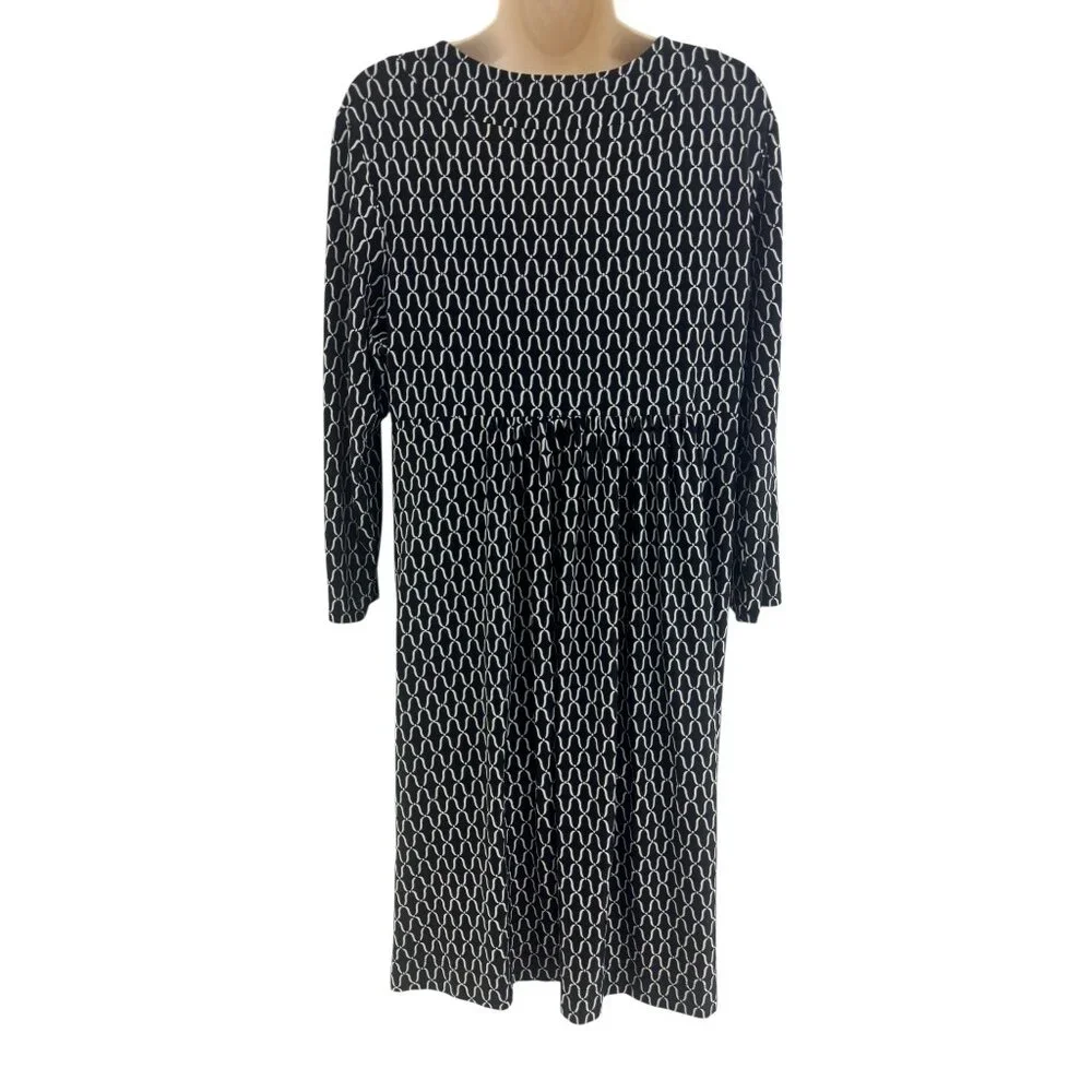 Soma Black & White Ruffled V-Neck Empire Waist Ultra-Soft Dress Size L‎ Fall